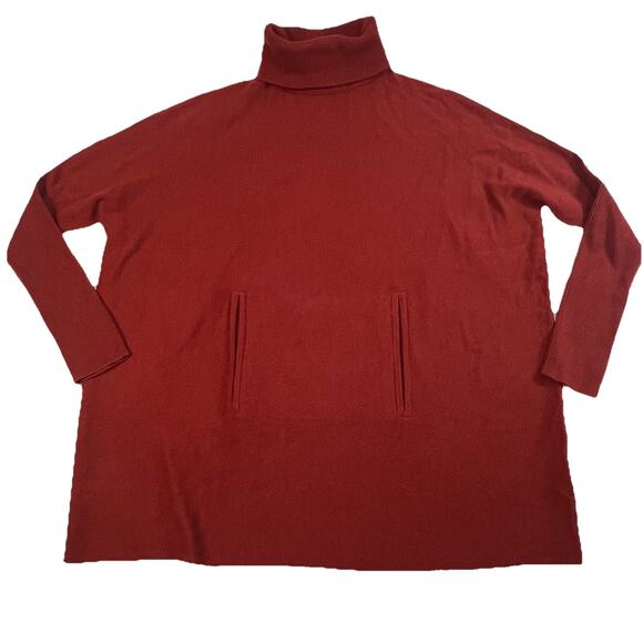 Garnet Hill Oversized Turtleneck Sweater Size S Maroon Goji Berry Wool Cashmere - Picture 2 of 15